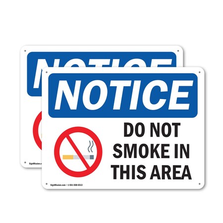 Signmission Do Not Smoke In This Area OSHA Notice Sign, Aluminum, 14in W x 10in L, 2PK OS-2PACK-NS-A-1014-L-15482